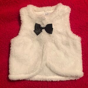 Baby Furry Vest with a Bow Size 12 Mo White Black